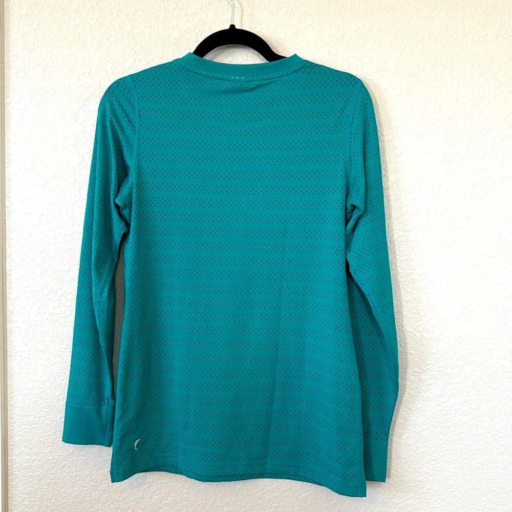 Zyia Active Women's Top Size Small Teal Green Crew Neck Mesh Spandex Active Top - Picture 4 of 4